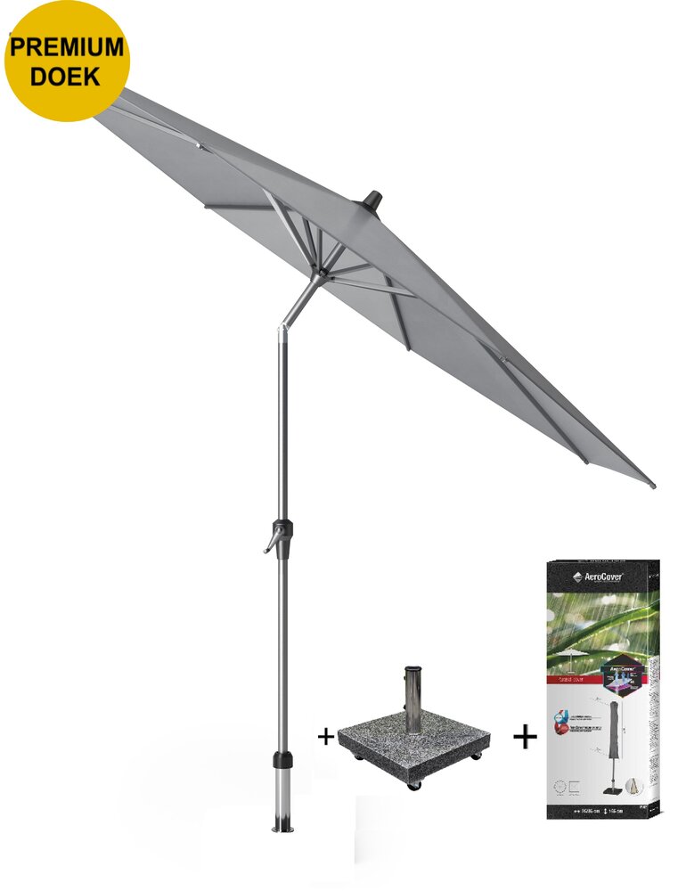 Platinum Riva premium parasol 300 cm rond manhattan met kniksysteem met 40 KG voet en hoes Platinum Riva premium parasol 300 cm rond manhattan met kniksysteem met 40 KG voet en hoes