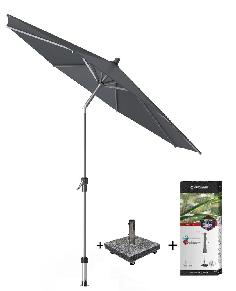 Platinum Riva parasol 250 cm rond antraciet met kniksysteem met 40 KG voet en hoes Platinum Riva parasol 250 cm rond antraciet met kniksysteem met 40 KG voet en hoes