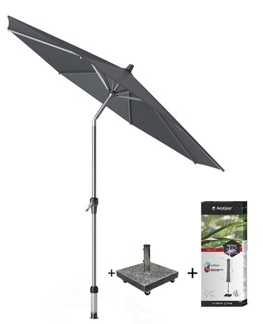 Platinum Riva parasol 250 cm rond antraciet met kniksysteem met 40 KG voet en hoes Platinum Riva parasol 250 cm rond antraciet met kniksysteem met 40 KG voet en hoes