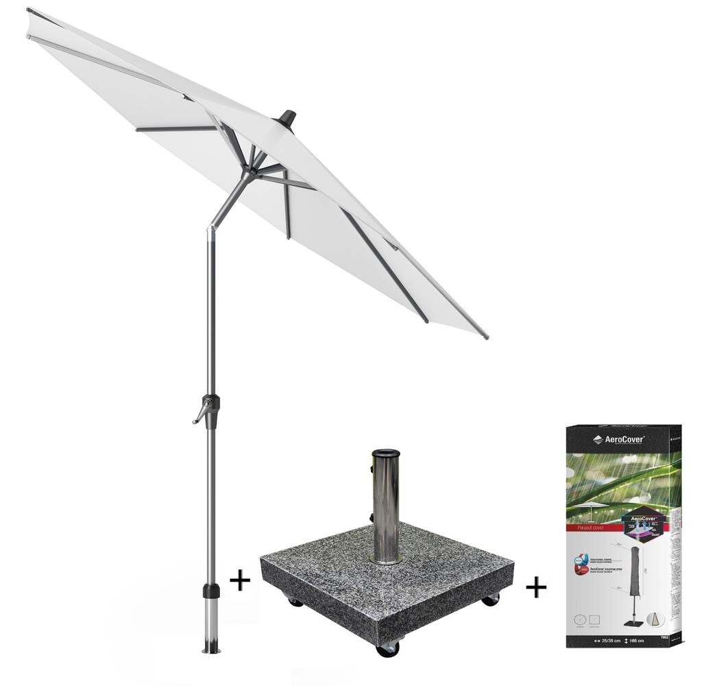 Platinum Riva parasol 250 cm rond wit met kniksysteem met 40KG voet en hoes Platinum Riva parasol 250 cm rond wit met kniksysteem met 40KG voet en hoes