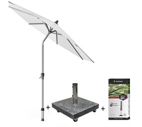 Platinum Riva parasol 250 cm rond wit met kniksysteem met 40KG voet en hoes Platinum Riva parasol 250 cm rond wit met kniksysteem met 40KG voet en hoes