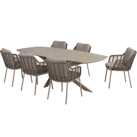 Taste 4SO Puglia Prado dining tuinset 240x105xH75 cm 7 delig latte met keramisch deens ovaal blad Taste 4SO Taste 4SO Puglia Prado dining tuinset 240x105xH75 cm 7 delig latte met keramisch deens ovaal blad Taste 4SO