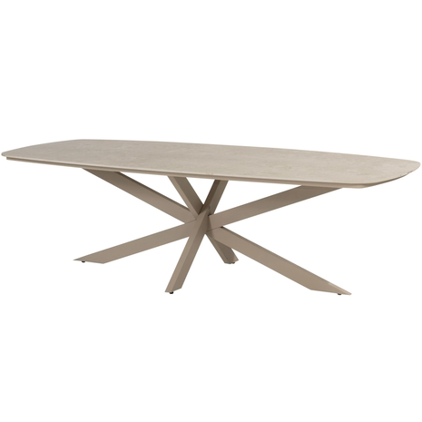 4 Seasons Outdoor Puglia Nevada low dining tuinset 250x105xH69 cm 7 delig latte met deens ovaal keramiek 4 Seasons Outdoor