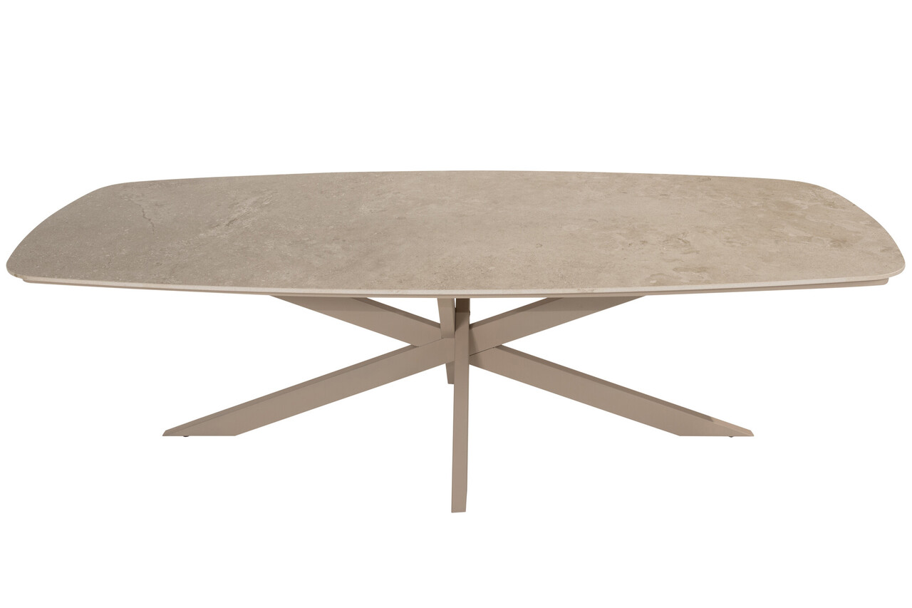 4 Seasons Outdoor Puglia Nevada low dining tuinset 250x105xH69 cm 7 delig latte met deens ovaal keramiek 4 Seasons Outdoor