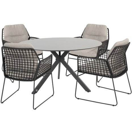 4 Seasons Outdoor Rhodos Locarno dining tuinset 130 cm 5 delig rond Hpl antraciet 4 Seasons Outdoor