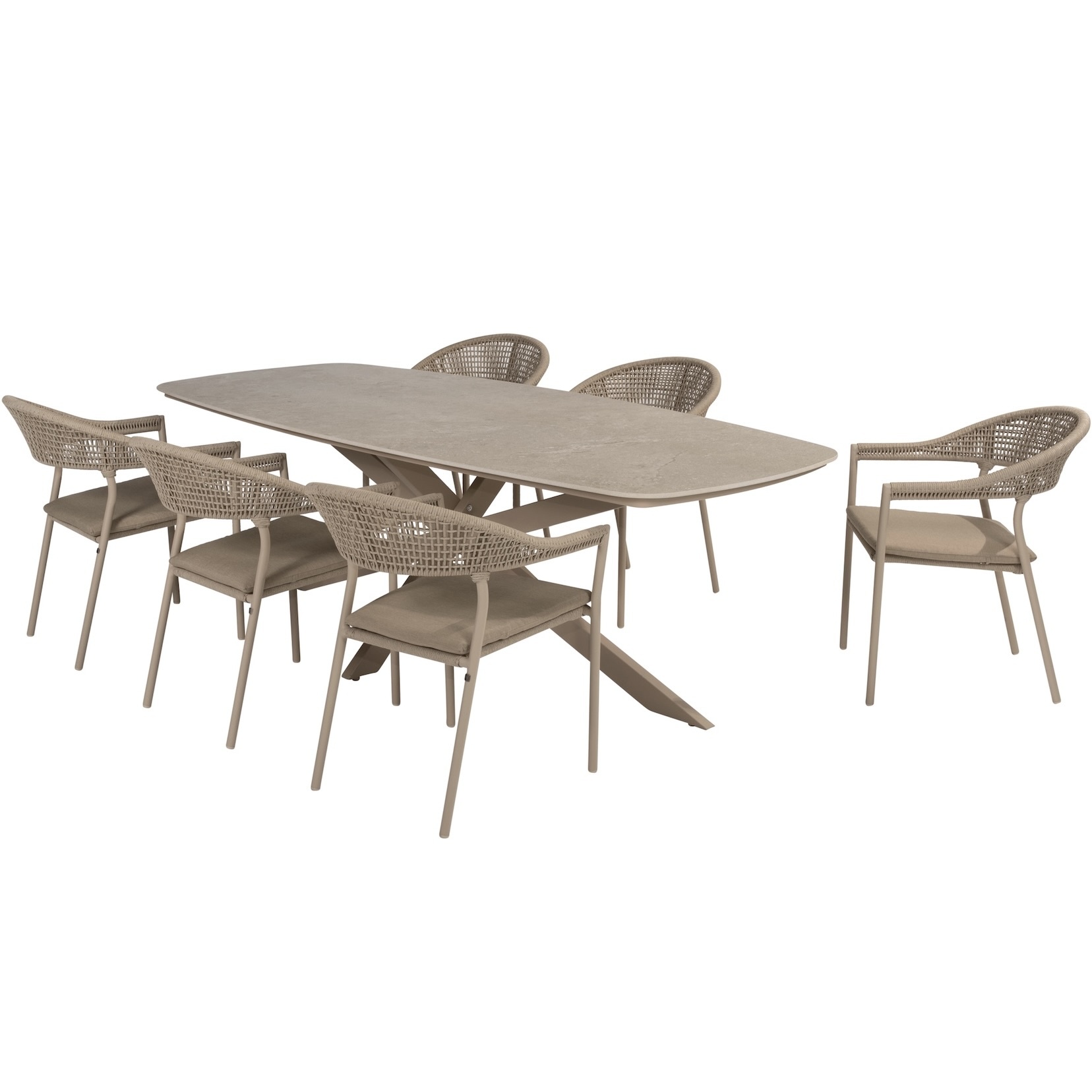 Taste 4SO Sienna Prado dining tuinset 240x105xH75 cm 7 delig latte met keramisch deens ovaal blad 