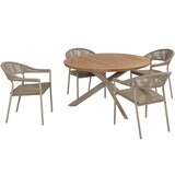 Taste 4SO Sienna Prado dining tuinset 130 cm rond 5 delig zand teak Taste 4SO