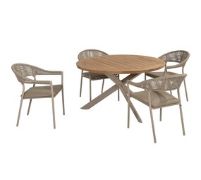 Taste 4SO Sienna Prado dining tuinset 130 cm rond 5 delig zand teak Taste 4SO