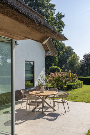 Taste 4SO Sienna Prado dining tuinset 130 cm rond 5 delig zand teak Taste 4SO