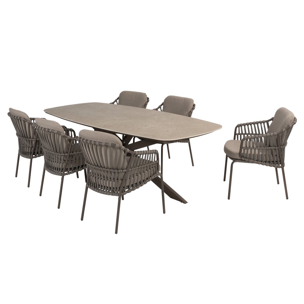 4 Seasons Outdoor Prado Capalbio dining tuinset barrel 240x105xH75 cm 7 delig keramiek terre 4 Seasons Outdoor 4 Seasons Outdoor Prado Capalbio dining tuinset barrel 240x105xH75 cm 7 delig keramiek terre 4 Seasons Outdoor