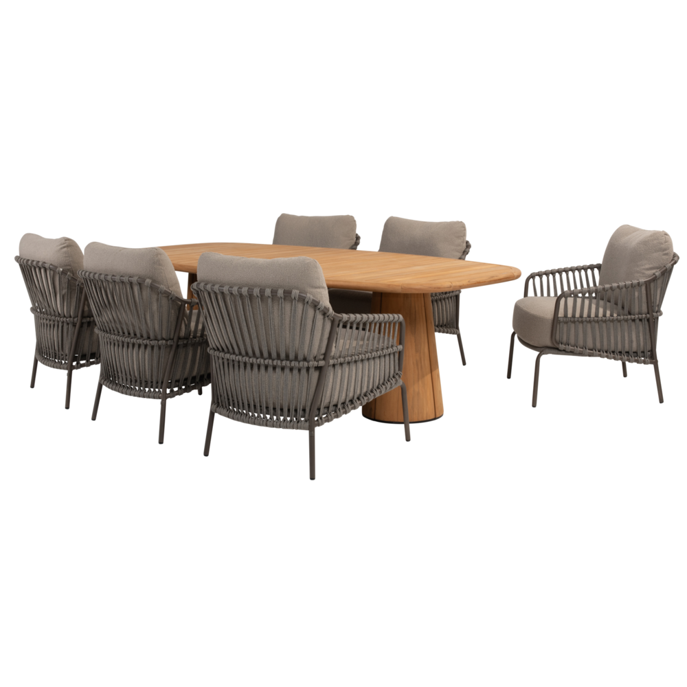 4 Seasons Outdoor Capri Capalbio low dining tuinset barrel 240x110xH69 cm 7 delig teak terre 4 Seasons Outdoor 4 Seasons Outdoor Capri Capalbio low dining tuinset barrel 240x110xH69 cm 7 delig teak terre 4 Seasons Outdoor