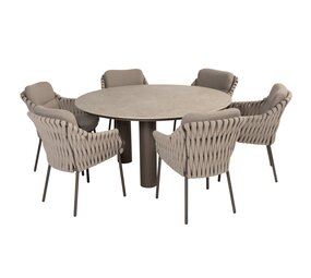 4 Seasons Outdoor Arizona Montera dining tuinset 7 delig 160 cm rond keramiek terre 4 Seasons Outdoor