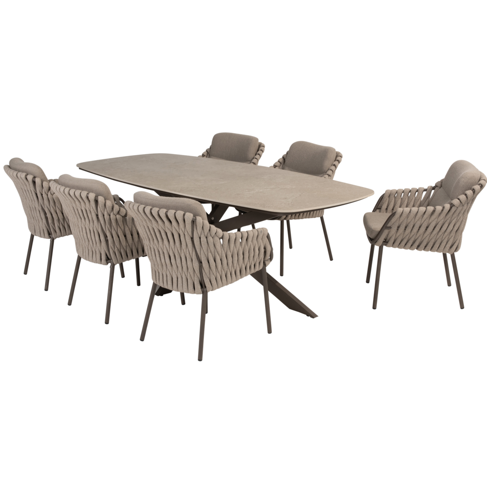 4 Seasons Outdoor Prado Montera barrel dining tuinset 7 delig 240x105xH75 cm keramiek terre 4 Seasons Outdoor