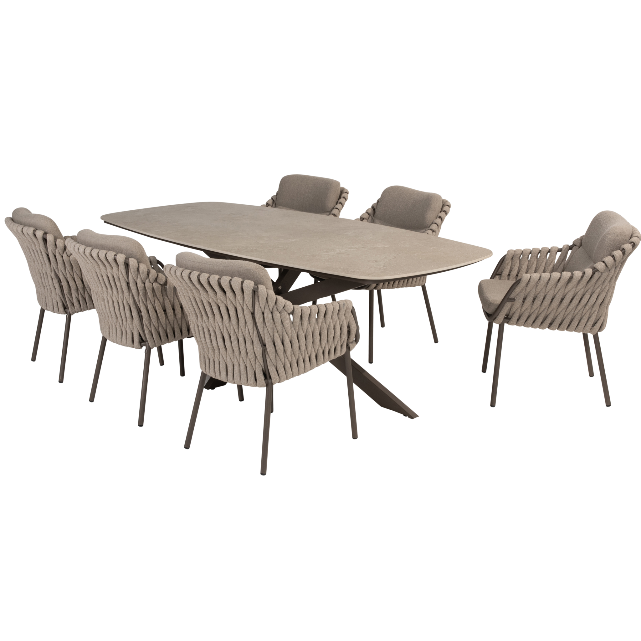 4 Seasons Outdoor Prado Montera barrel dining tuinset 7 delig 240x105xH75 cm keramiek terre 