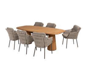 4 Seasons Outdoor Capri Montera barrel dining tuinset 7 delig 240x110xH75 cm teak terre 4 Seasons Outdoor