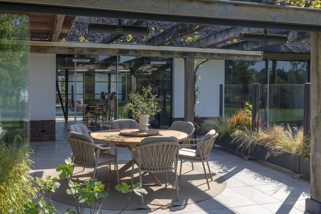 Taste 4SO Manitoba Prado dining tuinset 160 cm rond 7 delig zand teak Taste 4SO Taste 4SO Manitoba Prado dining tuinset 160 cm rond 7 delig zand teak Taste 4SO