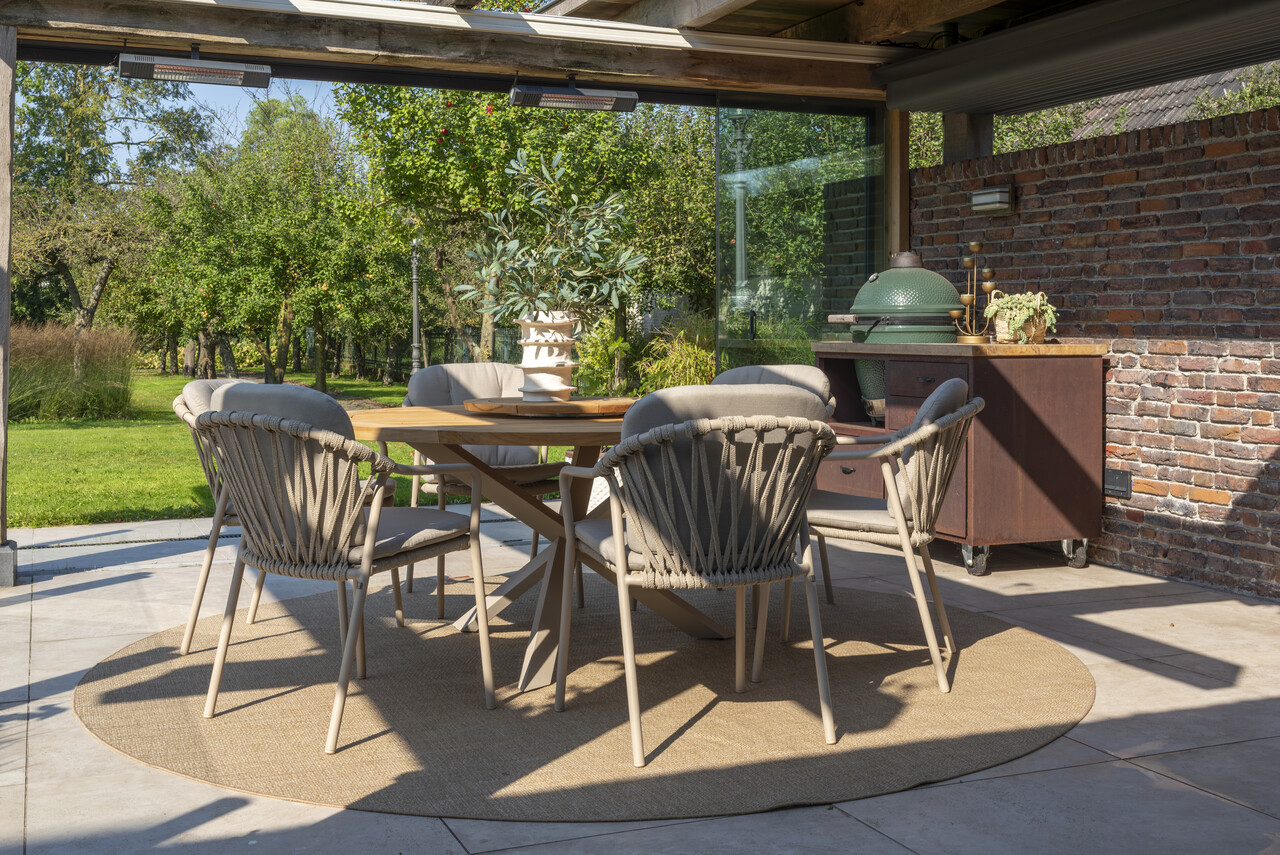 Taste 4SO Manitoba Prado dining tuinset 160 cm rond 7 delig zand teak Taste 4SO Taste 4SO Manitoba Prado dining tuinset 160 cm rond 7 delig zand teak Taste 4SO