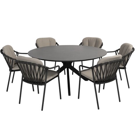 Taste 4SO Manitoba Locarno dining tuinset 160 cm rond 7 delig HPL antraciet 4 Seasons Outdoor