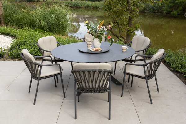 Taste 4SO Manitoba Locarno dining tuinset 160 cm rond 7 delig HPL antraciet 4 Seasons Outdoor