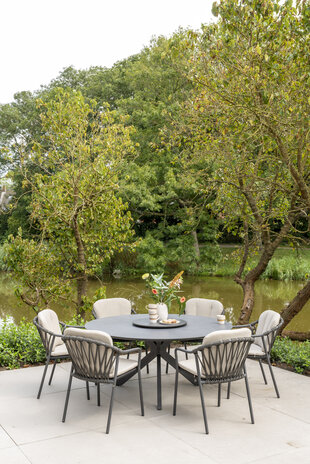 Taste 4SO Manitoba Locarno dining tuinset 160 cm rond 7 delig HPL antraciet 4 Seasons Outdoor