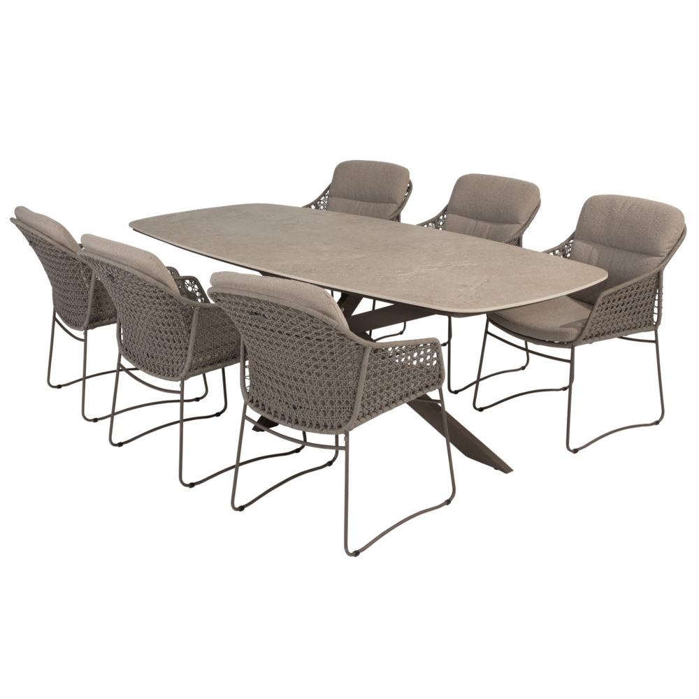 4 Seasons Outdoor Prado Moretti barrel dining tuinset 7 delig 240x105xH75 cm keramiek terre 4 Seasons Outdoor