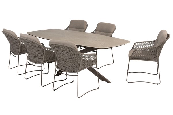 4 Seasons Outdoor Prado Moretti barrel dining tuinset 7 delig 240x105xH75 cm keramiek terre 4 Seasons Outdoor