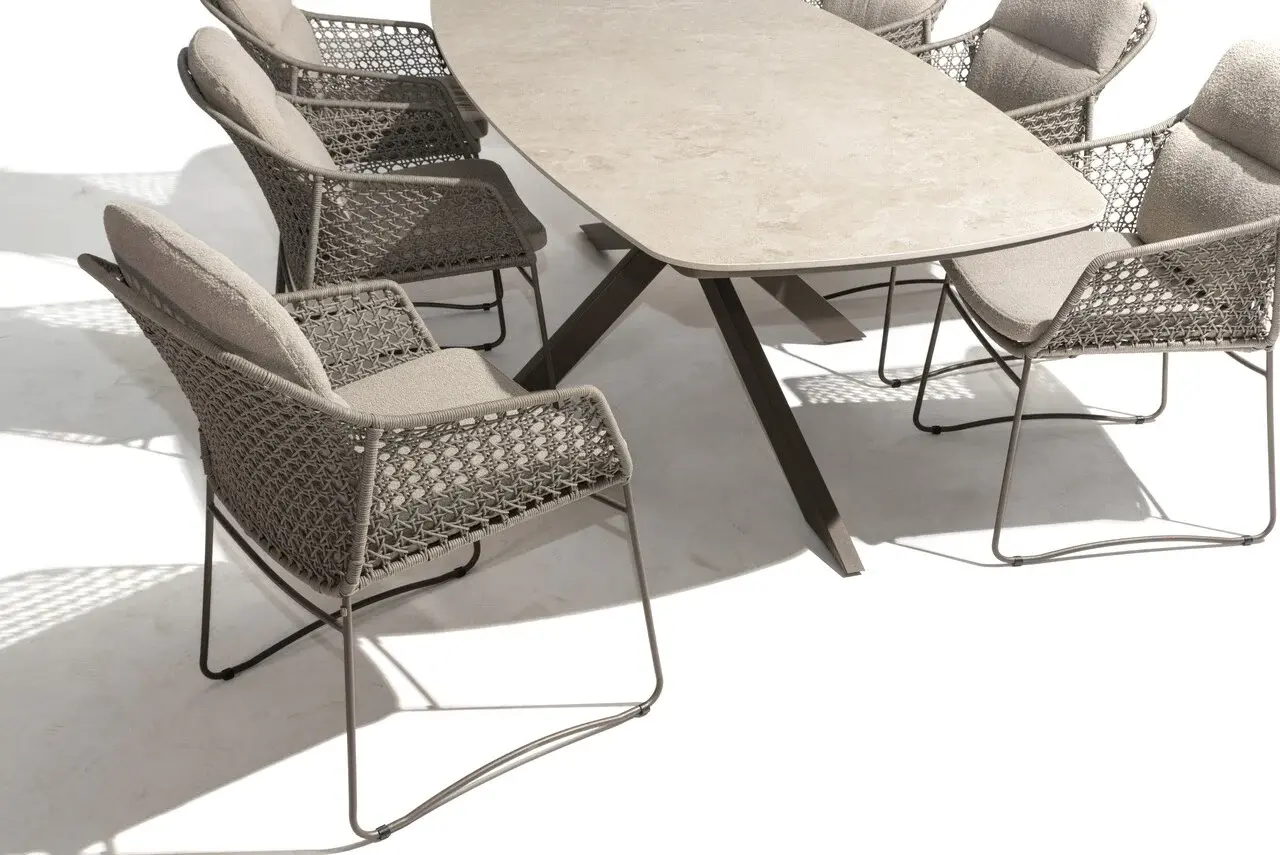 4 Seasons Outdoor Prado Moretti barrel dining tuinset 7 delig 240x105xH75 cm keramiek terre 4 Seasons Outdoor