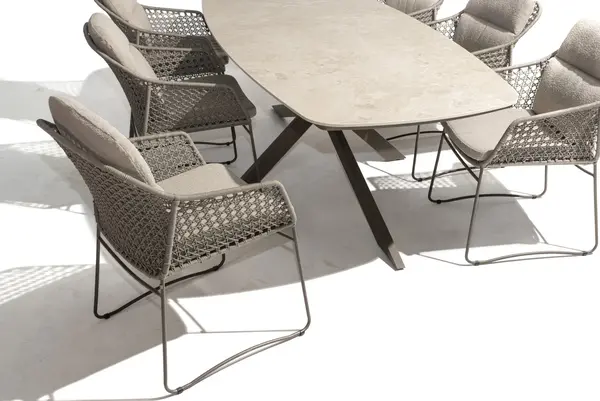 4 Seasons Outdoor Prado Moretti barrel dining tuinset 7 delig 240x105xH75 cm keramiek terre 4 Seasons Outdoor