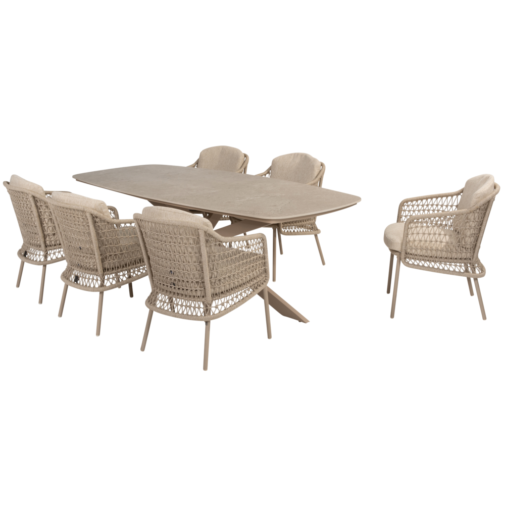 4 Seasons Outdoor Prado Puccini barrel dining tuinset 7 delig 240x105xH75 cm keramiek latte 4 Seasons Outdoor 4 Seasons Outdoor Prado Puccini barrel dining tuinset 7 delig 240x105xH75 cm keramiek latte 4 Seasons Outdoor