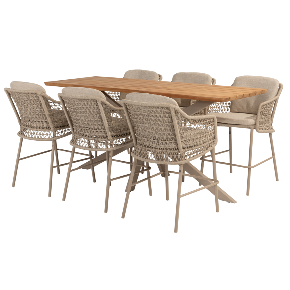 4 Seasons Outdoor Prado Tramonti barset 7 delig 200x70xH105 teak latte 4 Seasons Outdoor 4 Seasons Outdoor Prado Tramonti barset 7 delig 200x70xH105 teak latte 4 Seasons Outdoor