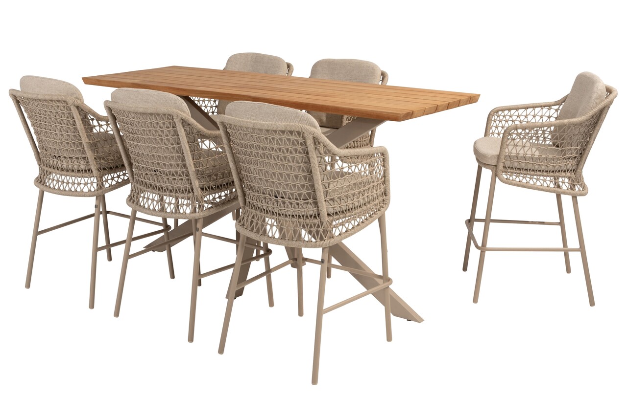 4 Seasons Outdoor Prado Tramonti barset 7 delig 200x70xH105 teak latte 4 Seasons Outdoor 4 Seasons Outdoor Prado Tramonti barset 7 delig 200x70xH105 teak latte 4 Seasons Outdoor