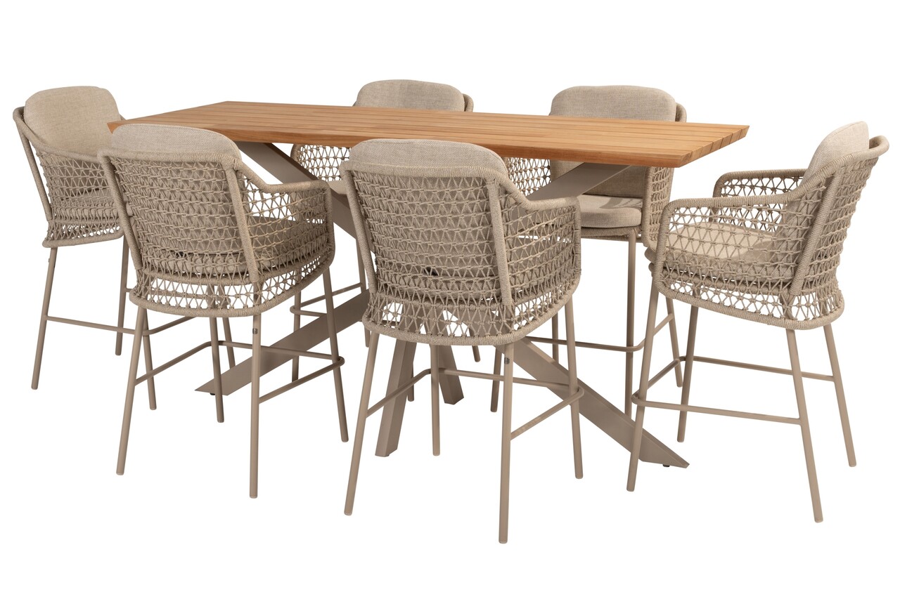 4 Seasons Outdoor Prado Tramonti barset 7 delig 200x70xH105 teak latte 4 Seasons Outdoor 4 Seasons Outdoor Prado Tramonti barset 7 delig 200x70xH105 teak latte 4 Seasons Outdoor