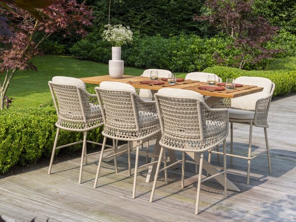 4 Seasons Outdoor Prado Tramonti barset 7 delig 200x70xH105 teak latte 4 Seasons Outdoor 4 Seasons Outdoor Prado Tramonti barset 7 delig 200x70xH105 teak latte 4 Seasons Outdoor