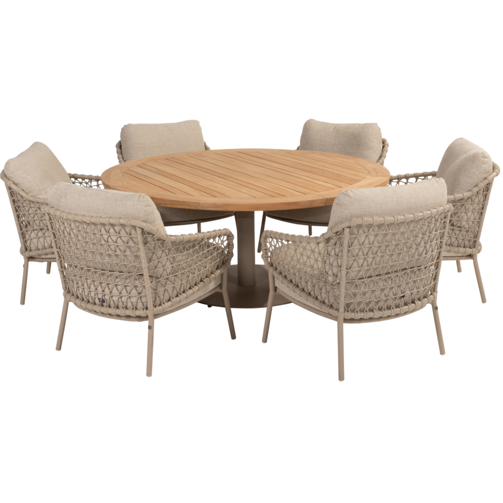 4 Seasons Outdoor Saba Sardinia low dining tuinset 7 delig 160 cm rond teak latte 4 Seasons Outdoor