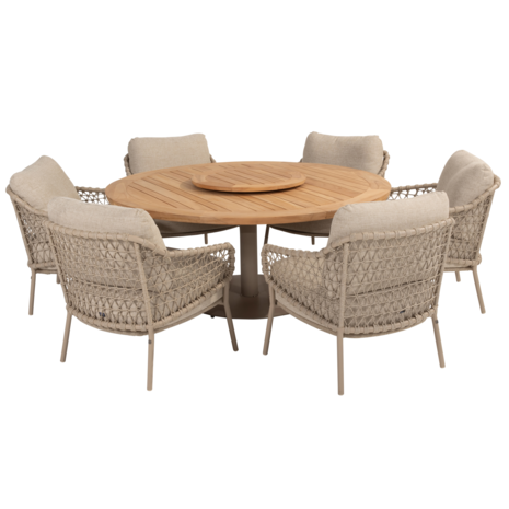 4 Seasons Outdoor Saba Sardinia low dining tuinset 8 delig 160 cm rond teak latte 4 Seasons Outdoor