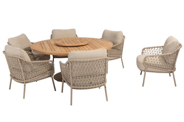 4 Seasons Outdoor Saba Sardinia low dining tuinset 8 delig 160 cm rond teak latte 4 Seasons Outdoor