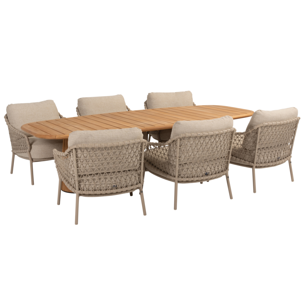 4 Seasons Outdoor Capri Sardinia barrel low dining tuinset 7 delig 240x110xH69 cm teak latte 4 Seasons Outdoor 4 Seasons Outdoor Capri Sardinia barrel low dining tuinset 7 delig 240x110xH69 cm teak latte 4 Seasons Outdoor