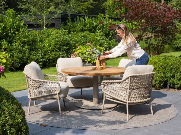 4 Seasons Outdoor Saba Sardinia low dining tuinset 7 delig 160 cm rond teak latte 4 Seasons Outdoor