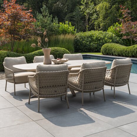 4 Seasons Outdoor Nevada Sardinia barrel low dining tuinset 7 delig 250x105xH69 keramiek sabia panna latte 4 Seasons Outdoor 4 Seasons Outdoor Nevada Sardinia barrel low dining tuinset 7 delig 250x105xH69 keramiek sabia panna latte 4 Seasons Outdoor