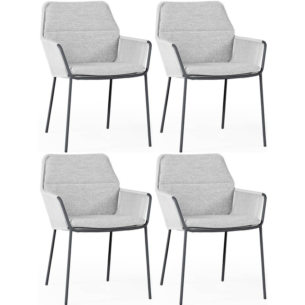 SUNS Punta dining tuinstoel soft grey mixed weave camel sand SUNS set van 4 SUNS Punta dining tuinstoel soft grey mixed weave camel sand SUNS set van 4