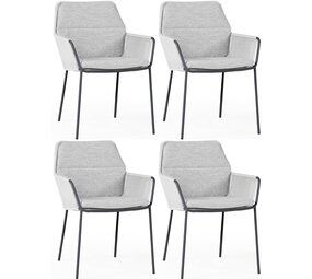 SUNS Punta dining tuinstoel soft grey mixed weave camel sand SUNS set van 4 SUNS Punta dining tuinstoel soft grey mixed weave camel sand SUNS set van 4