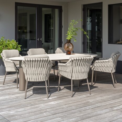4 Seasons Outdoor Prado Montera barrel dining tuinset 7 delig 240x105xH75 cm keramiek terre 4 Seasons Outdoor