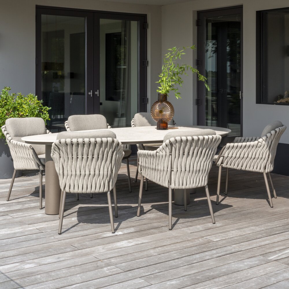 4 Seasons Outdoor Arizona Montera dining tuinset 7 delig 240x130xH75 cm pebble keramiek terre 4 Seasons Outdoor
