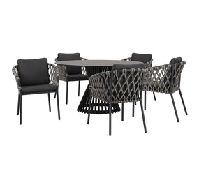 AVH-Collectie Amalfi Pasadena dining tuinset 140 cm rond 6 delig antraciet keramiek AVH-Collectie Amalfi Pasadena dining tuinset 140 cm rond 6 delig antraciet keramiek