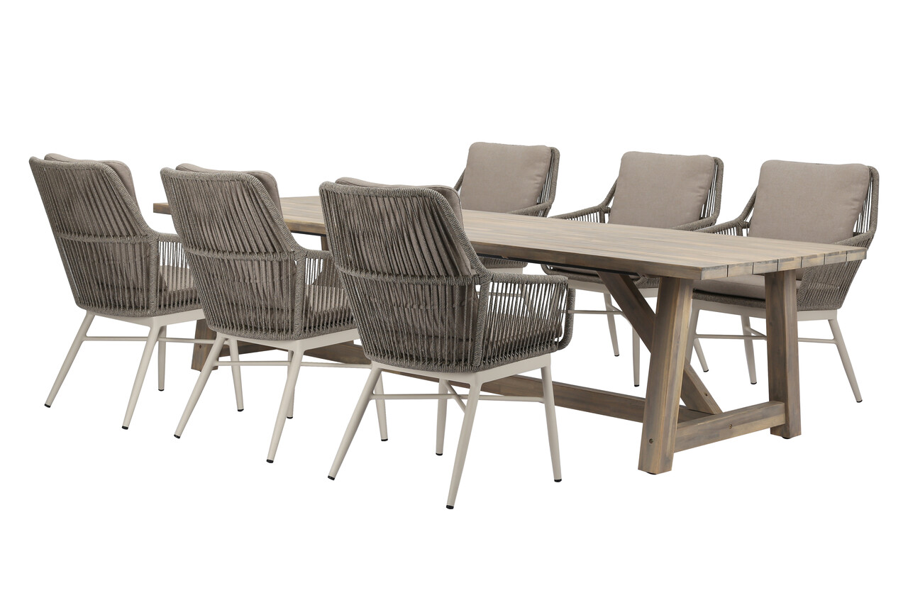 AVH-Collectie Tivoli Ravello dining tuinset 250x100xH76 cm 7 delig rope acacia AVH-Collectie Tivoli Ravello dining tuinset 250x100xH76 cm 7 delig rope acacia