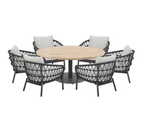 AVH-Collectie Arezzo Saba low dining tuinset 160ØxH69 cm rond 7 delig teak rope AVH-Collectie Arezzo Saba low dining tuinset 160ØxH69 cm rond 7 delig teak rope