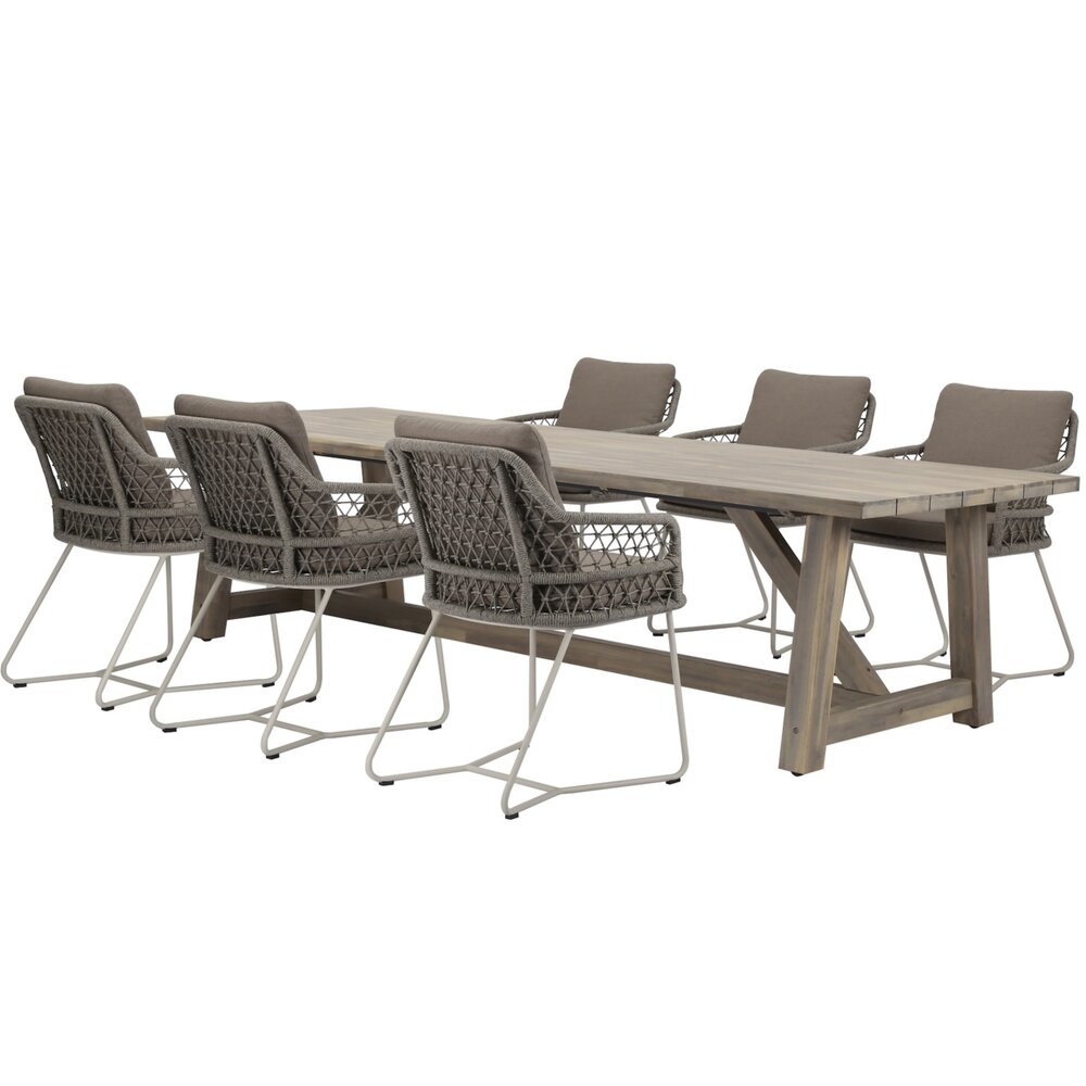 AVH-Collectie Taranto Ravello dining tuinset 250x100xH76 cm 7 delig rope acacia AVH-Collectie Taranto Ravello dining tuinset 250x100xH76 cm 7 delig rope acacia