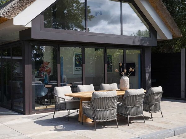 4 Seasons Outdoor Capri Capalbio low dining tuinset barrel 240x110xH69 cm 7 delig teak terre 4 Seasons Outdoor 4 Seasons Outdoor Capri Capalbio low dining tuinset barrel 240x110xH69 cm 7 delig teak terre 4 Seasons Outdoor