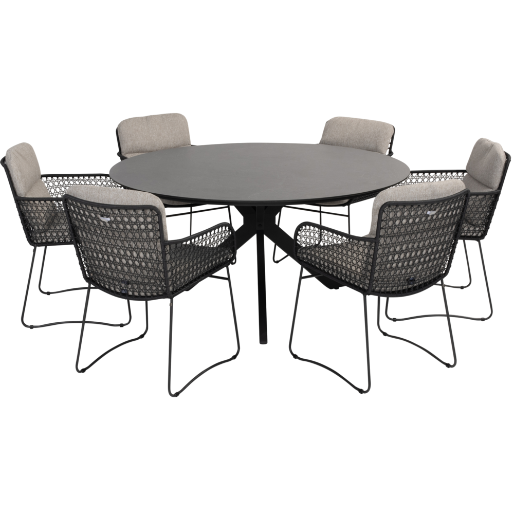 4 Seasons Outdoor Locarno Aprilla dining tuinset 7 delig 160 cm rond HPL antraciet 4 Seasons Outdoor 4 Seasons Outdoor Locarno Aprilla dining tuinset 7 delig 160 cm rond HPL antraciet 4 Seasons Outdoor