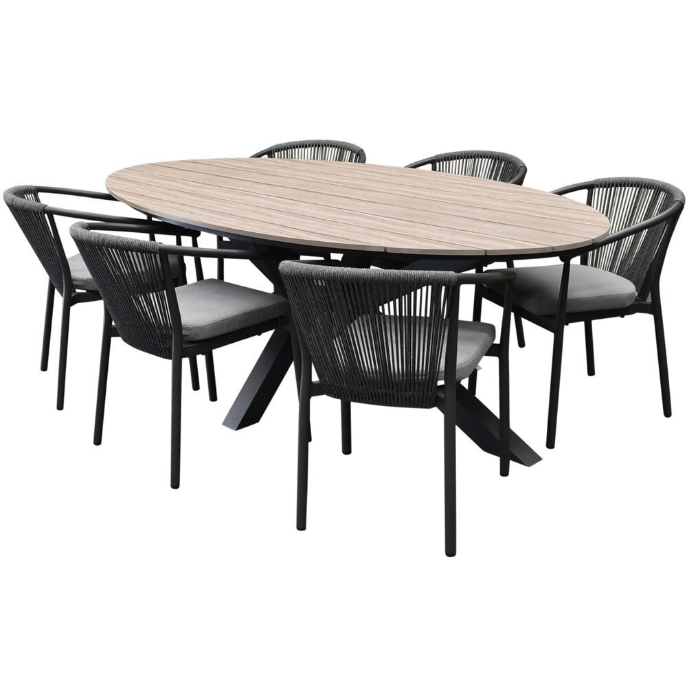 AVH-Collectie Apollo Salvador dining tuinset ovaal 220x115xH75 cm 7 delig polywood rope